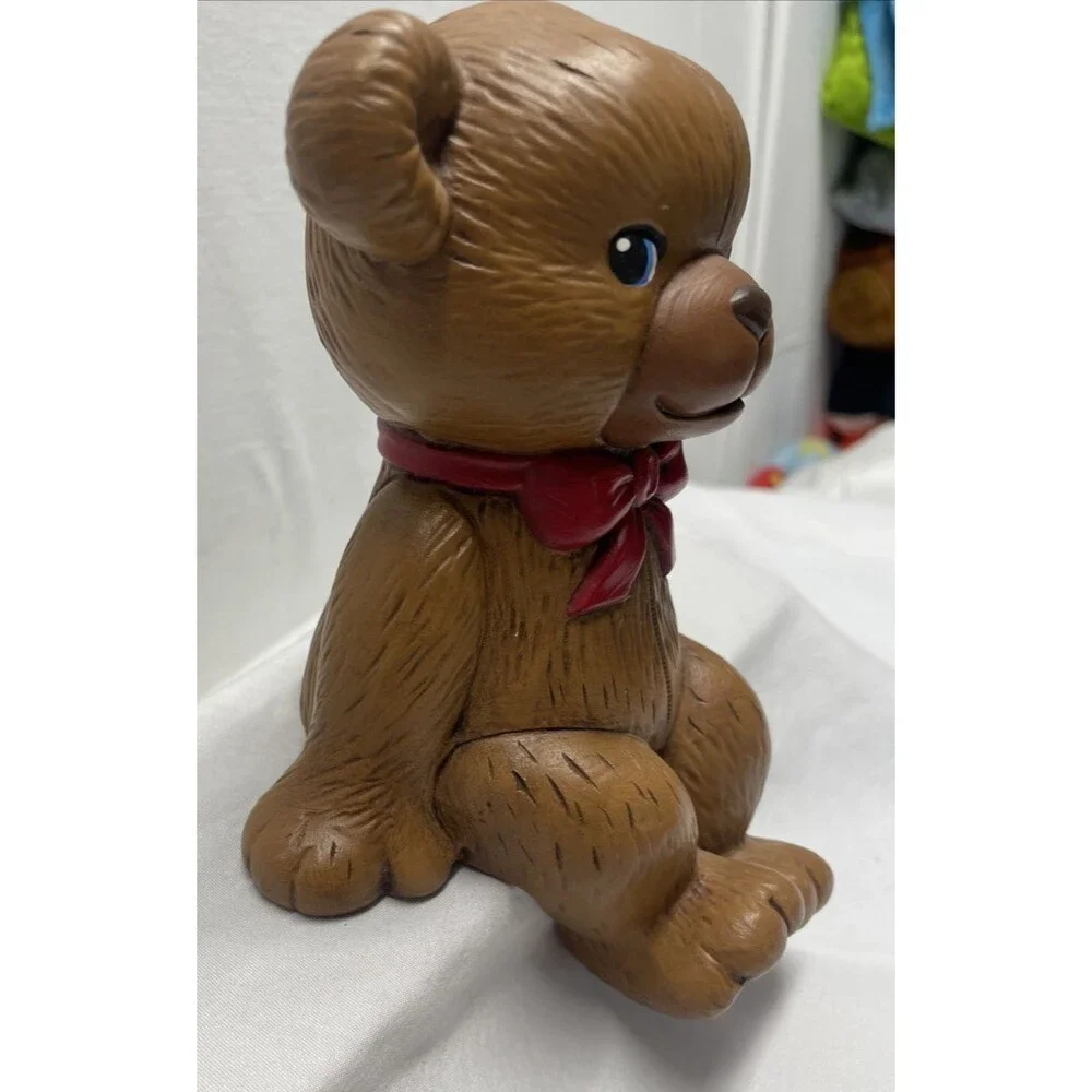 Vintage 1980's BROWN TEDDY BEAR RED BOW Shelf Sitter 8” Tall Child’s Room Decor